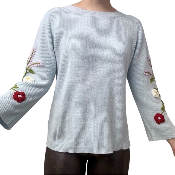 Rosie Neira Anthropologie Sweater Floral Embroidered 3D Dainty Boho Size Small - Picture 1 of 7